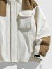 Men's Colorblock Two Tone Drop Shoulder Hooded Toggle Drawstring Pocket Jacket -  