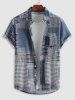 Chemise Motif de Cœur Carreaux à Grille en Blocs de Couleurs à Manches Courtes - Bleu profond XXL