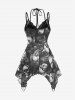 Plus Size Halter Skull Print Sheer Mesh T-back Babydoll Lingerie Set -  