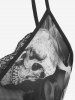 Plus Size Halter Skull Print Sheer Mesh T-back Babydoll Lingerie Set -  