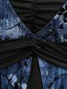 Plus Size Flower Flocking Rivet Lace Trim Ruched Twist Flare Sleeves 2 In 1 Top -  