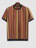 Colorful Zig Zag Knit Crew Neck Ringer T-shirt -  