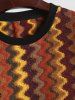 Colorful Zig Zag Knit Crew Neck Ringer T-shirt -  