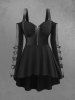 Gothic PU Panel Ruched Zipper Fishnet Off The Shoulder High Low T-shirt -  