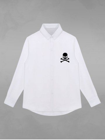 Gothic Skull Print Buttons Shirt For Men - WHITE - 2XL