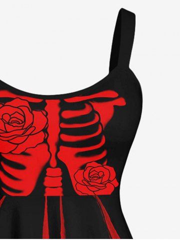 Halloween Vampire Costume Skeleton Flower Rag Print Tank Dress