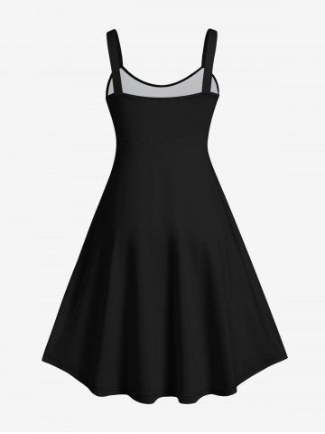 Halloween Vampire Costume Skeleton Flower Rag Print Tank Dress