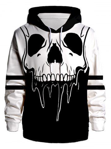 Colorblock Skull Print Long Sleeve Casual Drawstring Men Hoodie - BLACK - S