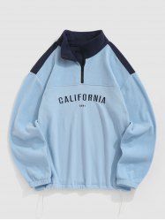 Men's CALIFORNIA Letter Embroidered Colorblock Fuzzy Polar Fleece Quarter Zip Design Sweatshirt -  