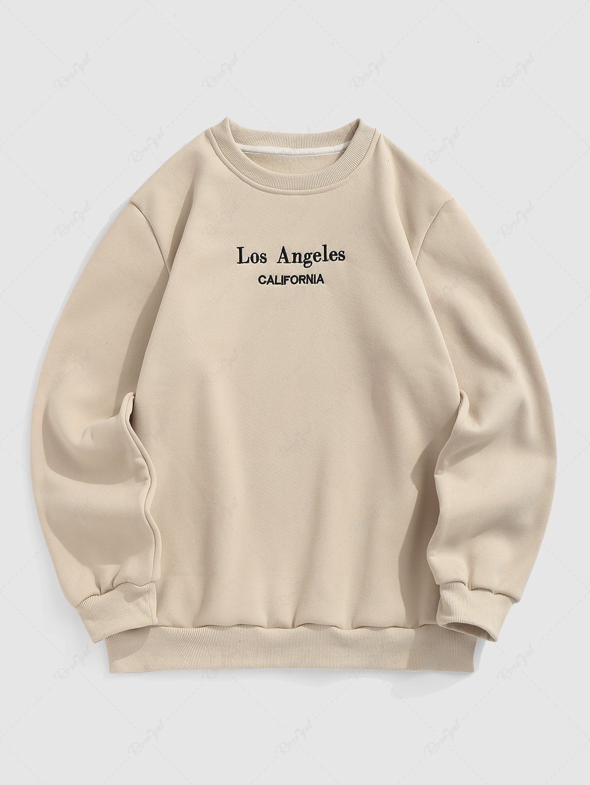 Buy Men's Casual LOS ANGELES CALIFORNIA Embroidered Fleece-lined Crew Neck Pullover Sweatshirt  
