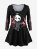 Halloween Skull Ghost Print T-shirt and Cartoon Skulls Heart Bat Halloween Printed Leggings Plus Size Outfit -  