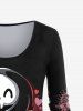 Halloween Skull Ghost Print T-shirt and Cartoon Skulls Heart Bat Halloween Printed Leggings Plus Size Outfit -  