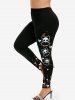 Halloween Skull Ghost Print T-shirt and Cartoon Skulls Heart Bat Halloween Printed Leggings Plus Size Outfit -  