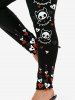 Halloween Skull Ghost Print T-shirt and Cartoon Skulls Heart Bat Halloween Printed Leggings Plus Size Outfit -  