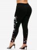 Halloween Skull Ghost Print T-shirt and Cartoon Skulls Heart Bat Halloween Printed Leggings Plus Size Outfit -  