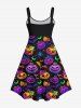 Plus Size Halloween Costume Pumpkin Spider Bat Moon Print Tank Dress - Multi-A 6X