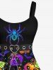 Plus Size Halloween Costume Pumpkin Spider Bat Moon Print Tank Dress - Multi-A 6X