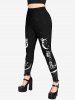 Gothic Moon Star Rose Flower Skull Print Halloween Skinny Leggings -  