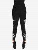 Gothic Moon Star Rose Flower Skull Print Halloween Skinny Leggings -  