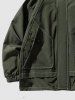 Men's Daily Topstitching Design Zippered Pockets Toggle Drawstring Hooded Zip Up Windbreaker Jacket -  