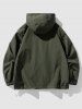 Men's Daily Topstitching Design Zippered Pockets Toggle Drawstring Hooded Zip Up Windbreaker Jacket -  