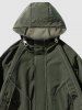 Men's Daily Topstitching Design Zippered Pockets Toggle Drawstring Hooded Zip Up Windbreaker Jacket -  
