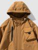Men's Outdoor Hooded Toggle Drawstring Drop Shoulder Pocket Zipper Windbreaker Jacket -  