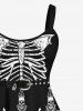 Plus Size Skull Skeleton Flower Print Tank Dress -  