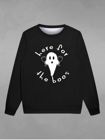 Gothic Halloween Letters Ghost Goblet Print Crew Neck Sweatshirt For Men - BLACK - L