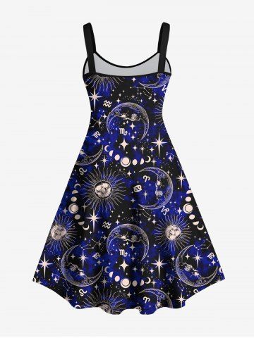 Plus Size Halloween Galaxy Sun Moon Star Lace Up Corset 3D Print Tank Dress