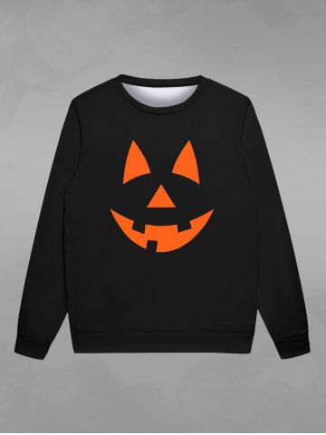 Sweatshirt Gothique Imprimé Visage de Citrouille D'Halloween pour Hommes - BLACK - L
