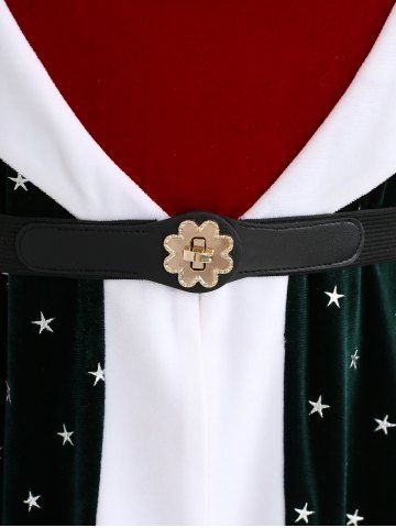Plus Size Christmas Star Printed Bowknot Belt Velvet Tulip Hem Layered 2 In 1 Dress