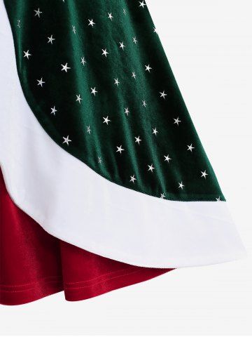 Plus Size Christmas Star Printed Bowknot Belt Velvet Tulip Hem Layered 2 In 1 Dress