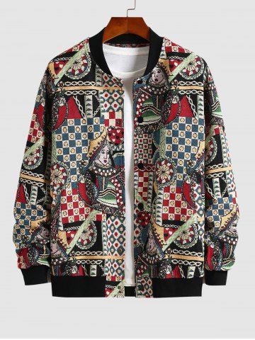 Veste de Baseball Jacquard à Col Montant et Fermeture Éclair pour Hommes - DEEP RED - S