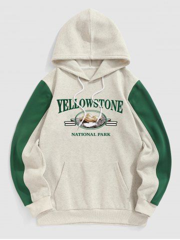 Men's YELLOWSTONE NATIONAL PARK Mountain Pattern Fleece-lined Kangaroo Pocket Pullover Hoodie