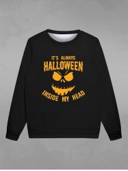 Gothic Halloween Letters Pumpkin Face Print Crew Neck Sweatshirt For Men -  