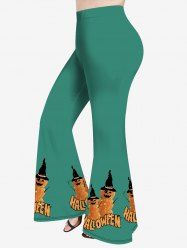 Plus Size Halloween Hat Pumpkin Print Flare Pants -  