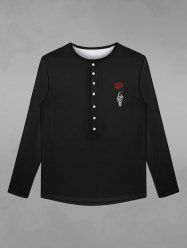 T-shirt D'Halloween Gothique Rose Squelette Imprimés avec Boutons - Noir 8XL