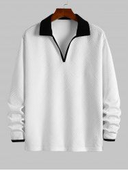 Men's Textured Color Spliced V-neck Pullover Sweatshirt -  