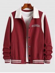 Veste de Baseball Lettre S Flottante Tricotée en Blocs de Couleurs avec Bouton Pression pour Homme - Rouge foncé L