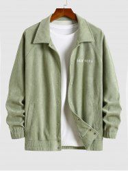 Men's Daily Letter NEW YORK Embroidered Snap Button Raglan Sleeve Pockets Faux Suede Jacket -  
