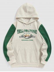 Men's YELLOWSTONE NATIONAL PARK Mountain Pattern Fleece-lined Kangaroo Pocket Pullover Hoodie -  