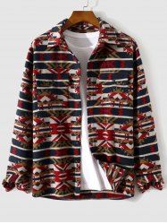 Ethnic Aztec Printed Pocket Flannel Shacket -  