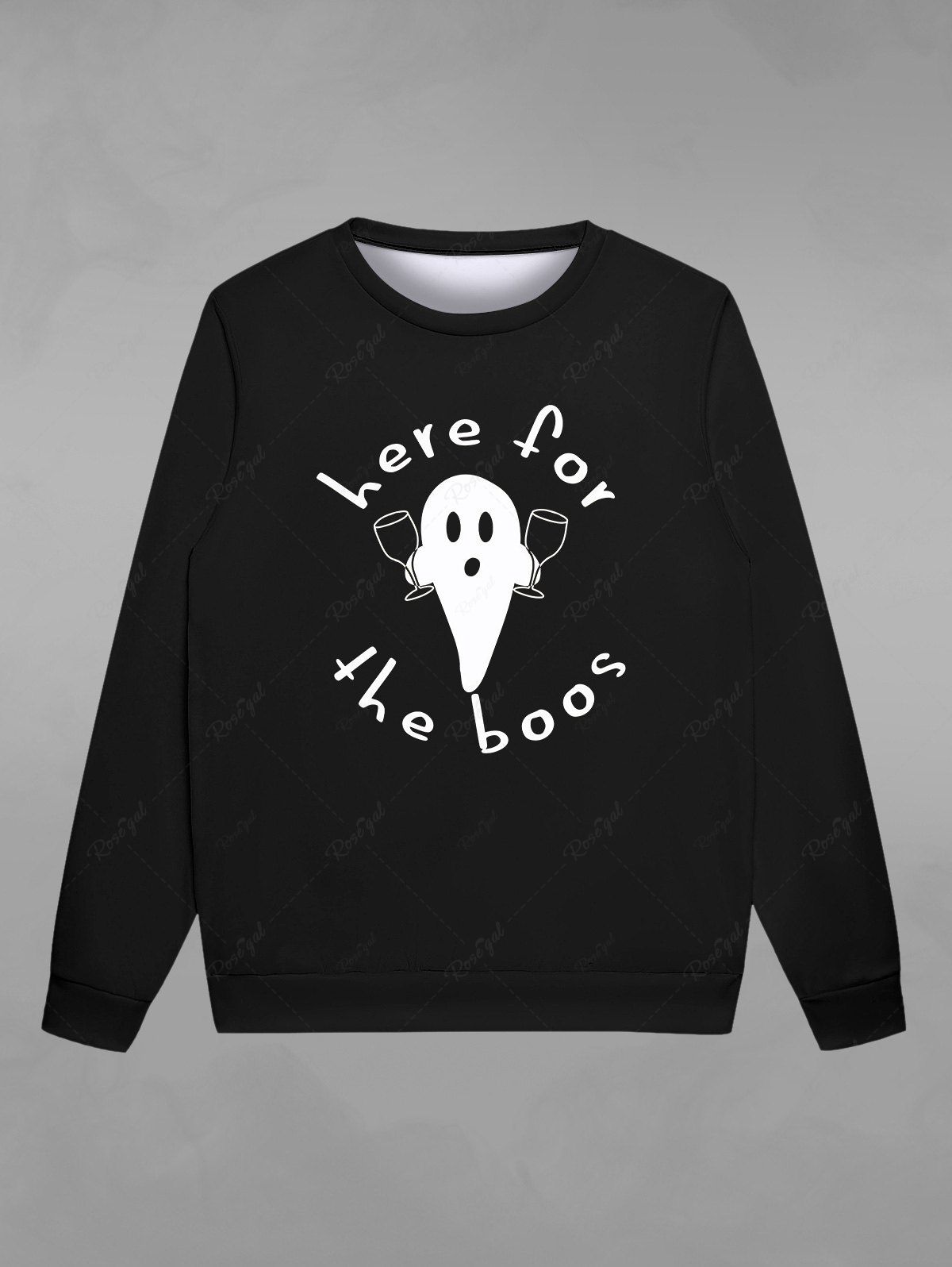 Fancy Gothic Halloween Letters Ghost Goblet Print Crew Neck Sweatshirt For Men  