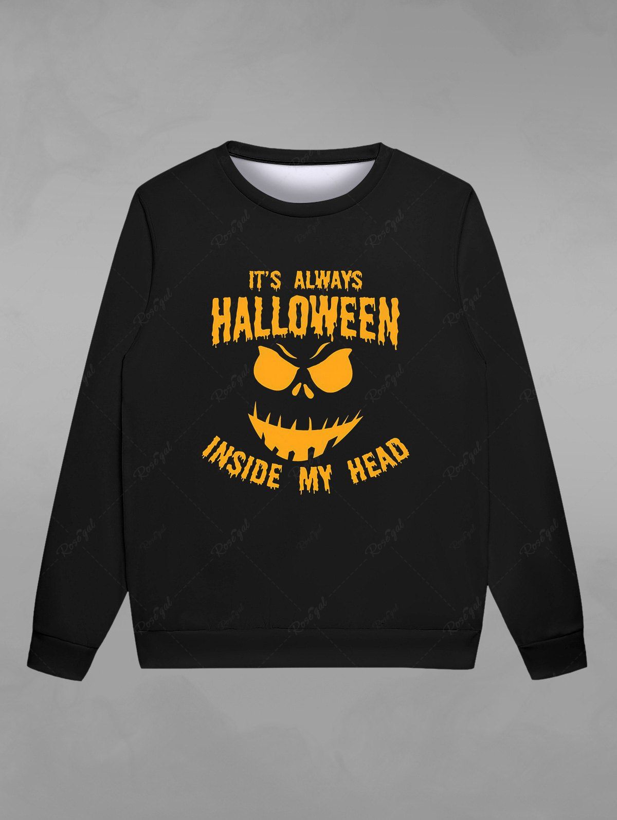 Latest Gothic Halloween Letters Pumpkin Face Print Crew Neck Sweatshirt For Men  