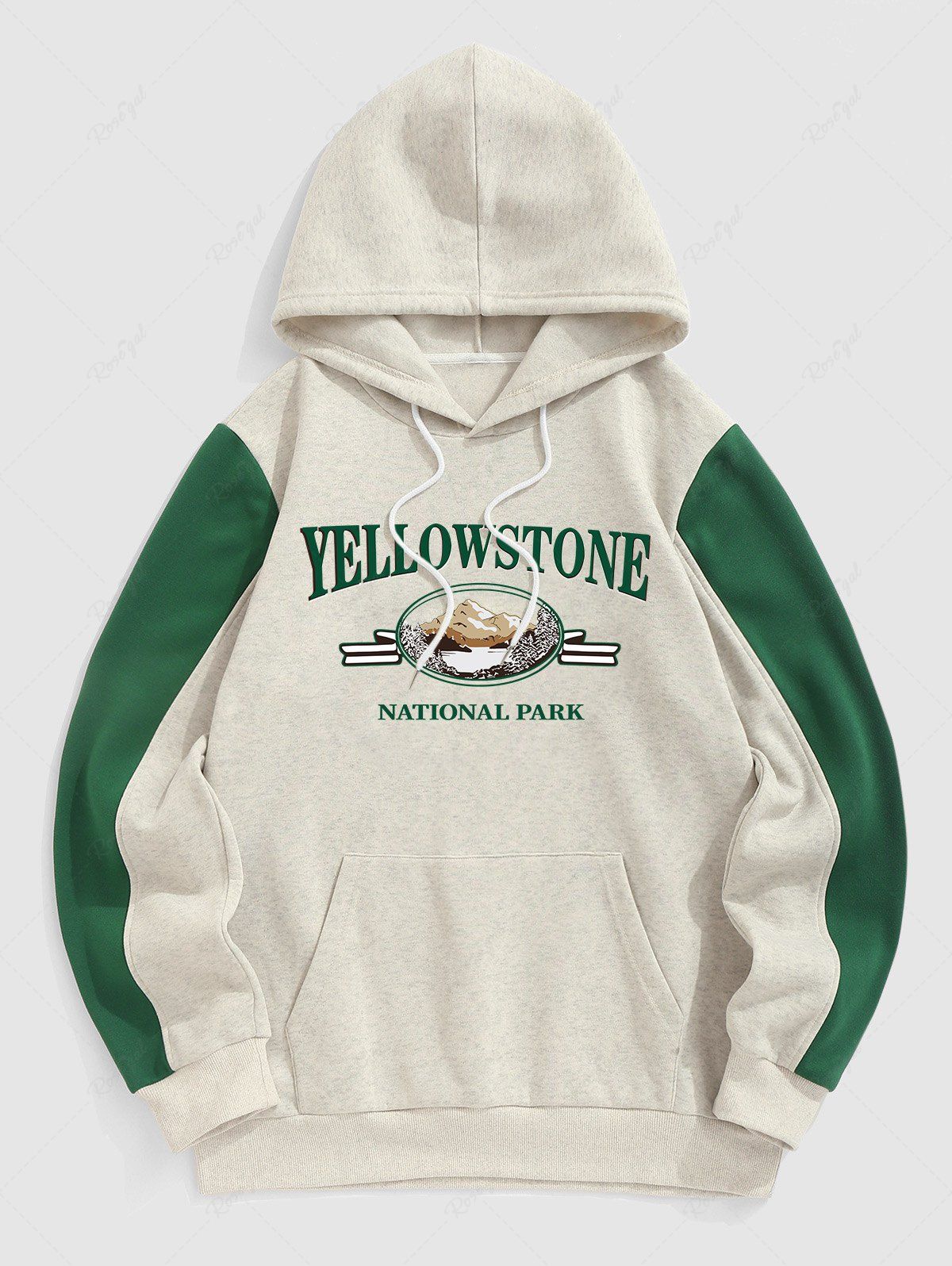 Shops Men's YELLOWSTONE NATIONAL PARK Mountain Pattern Fleece-lined Kangaroo Pocket Pullover Hoodie  
