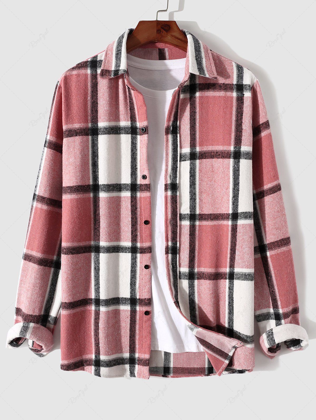 Fashion Men's Casual Colorblock Plaid Pattern Flannel Button Front Long Sleeves Shacket  