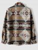 Men's Aztec Geometric Print Pocket Design Woolen Shacket Jacket -  