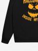Sweat-shirt Gothique D'Halloween Lettre Visage de Citrouille Imprimée à Col Rond pour Homme - Noir 2XL