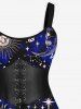 Gothic Plus Size Galaxy Sun Moon Star Lace Up Corset 3D Print Tank Dress -  